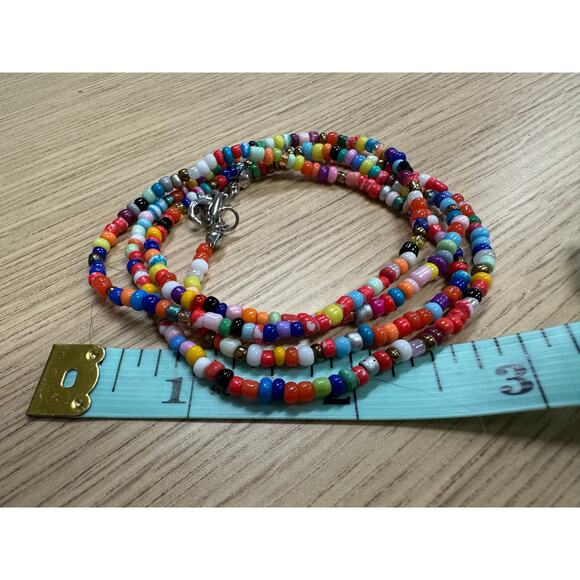 Multi-Colored Seed Bead Necklace/ Layered Bracelet - Picture 5 of 5